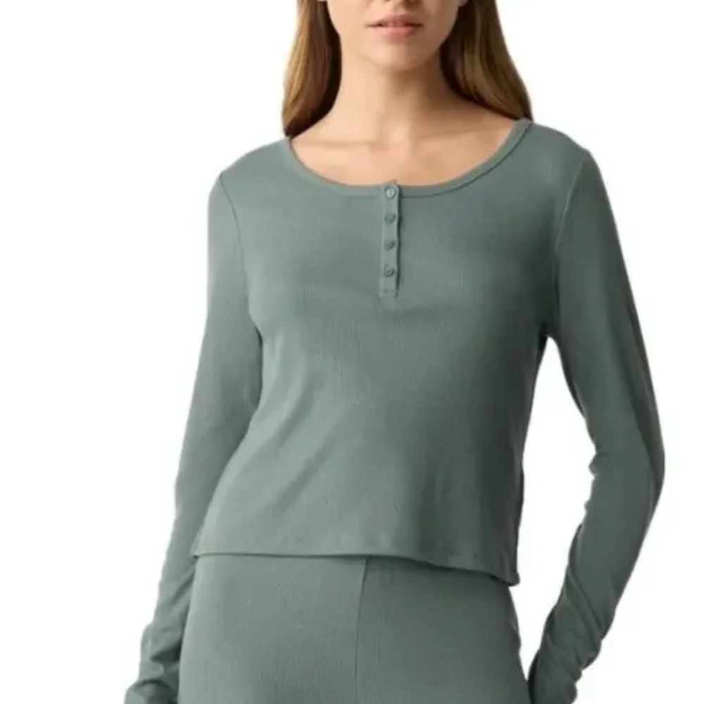 Gap GapBody Women's Long-Sleeve Rib Pajama Top 1pc - Distinct Green Size M NWT